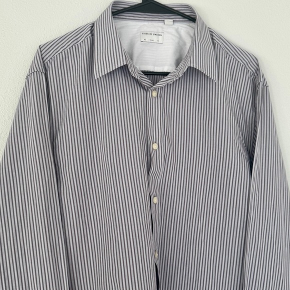 Tiger of Sweden Mens Striped Long Sleeve Button Down Shirt, Slim Fit, Gray - Picture 2 of 8